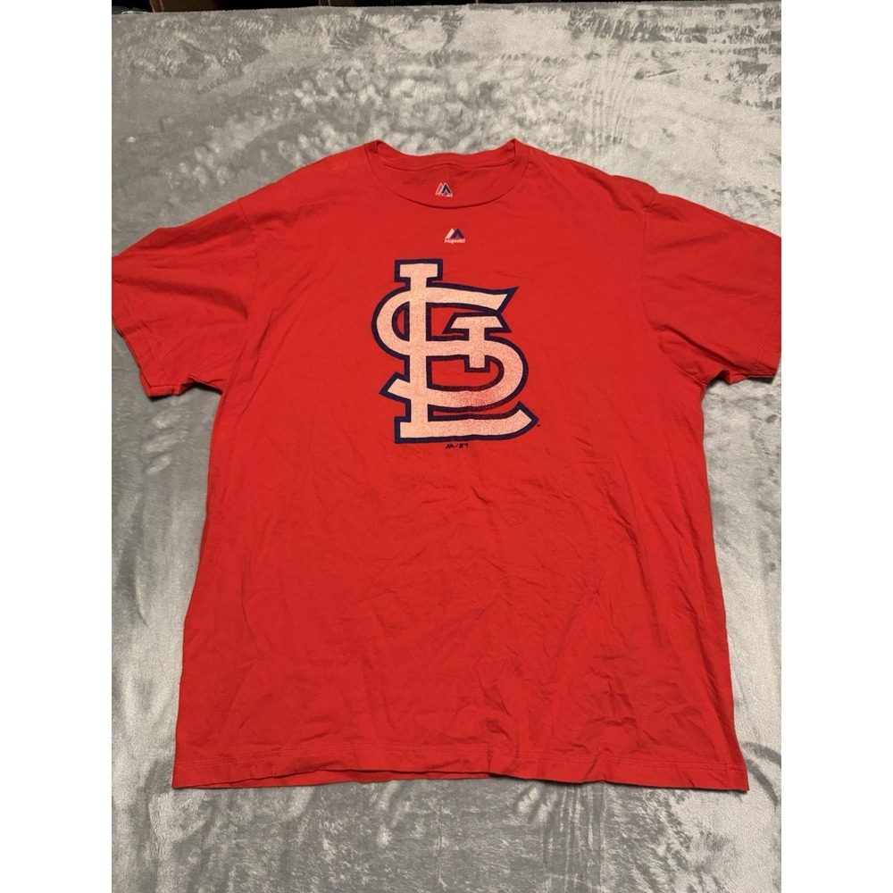 St. Louis Cardinals Majestic T-Shirt Men's 2XL Red MLB Logo Tee 100% Cotton STL